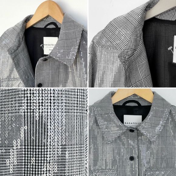 BAGATELLE Avec Les Filles Clear Sequin Shimmer Plaid Jacket Oversize Boxy Fit - Picture 11 of 12